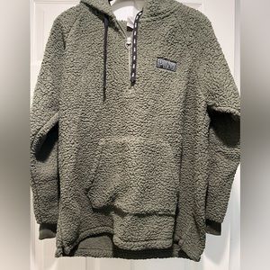 Pink sherpa quarter-zip with hood